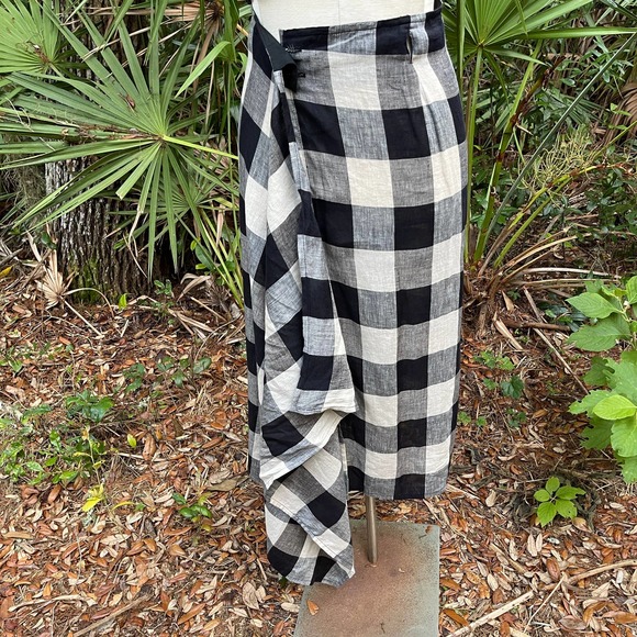 80s/90s Buffalo Monochrome Plaid Linen Wrap Maxi Skirt - Picture 6 of 11